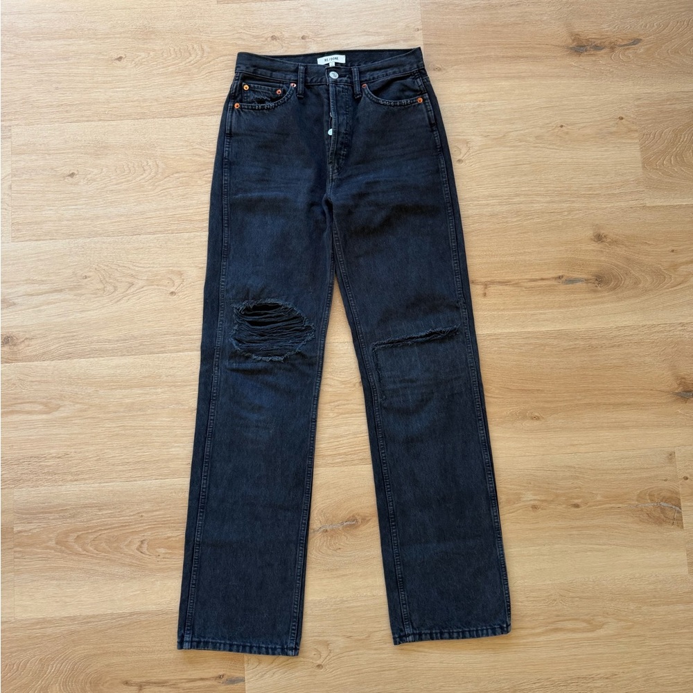 Re/Done Black High-Rise Straight Jeans